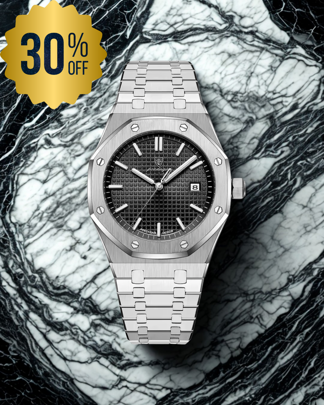 Reloj Poedagar | Oxford Silver Black